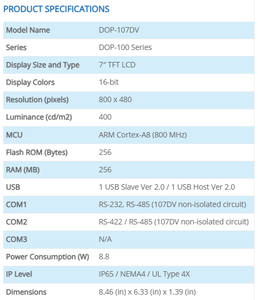 DOP-100 ซีรีส์ HMI DOP-107DV หน้าจอสัมผัส TFT ขนาด 7 นิ้ว IP65 กันน้ำ อินเทอร์เฟซระหว่างมนุษย์กับเครื่องจักรขั้นพื้นฐาน - Product Image 2