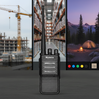 MYT-369 Talkie-walkie analogique noir 2W de marque MYT, personnalisable avec logo, portée 5KM, résistant à l'eau IPX4, batterie Li-ion 1800mAh, 16 canaux
