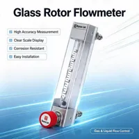Stainless Steel Glass Tube Rotameter, 5-50ml/min Adjustable Oxygen Gas Flow Meter with Needle Valve Fitting