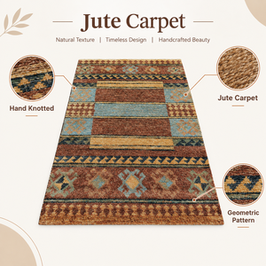 Hand Knotted Jute Carpet Handmade <b>Rustic</b> Area <b>Rug</b> Vintage Geometric Pattern Natural Fiber Floor Covering - Product Image 6