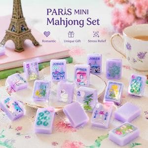 Jeu de tuiles de mahjong américain gravées <span class=keywords><strong>en</strong></span> acrylique OEM, tuiles imprimées motif dessin animé violet <span class=keywords><strong>Paris</strong></span>, jeu familial d'intérieur pour enfants, cadeaux pour fêtes - Product Image 4