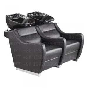 Black hair salon shampoo chairs double seat stations shampoo units backwash chairs