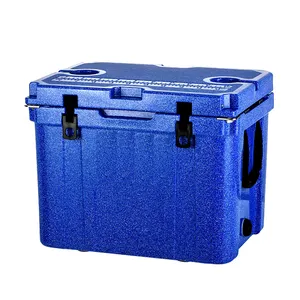 Heavy duty 55 Liter Plastic stackable square cooler box with wheels