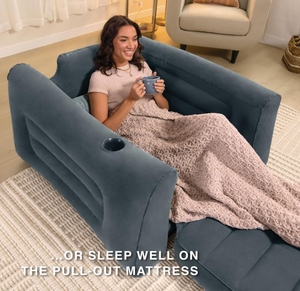 Sofá plegable portátil 2 en 1 moderno, silla inflable extraíble con portavasos para uso en sala de estar interior/exterior - Product Image 3