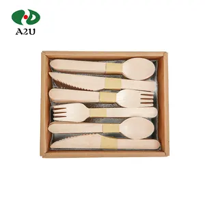 Biodegradable Disposable Wooden Cutlery Spoon Knife Fork Wood-effect Cutlery Pieces