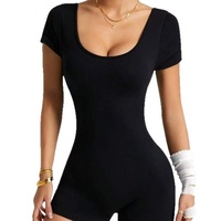 Combinaison de sport moulante sans coutures à dos profond en V, dos nu, manches courtes, style combishort, ensemble de yoga une pièce