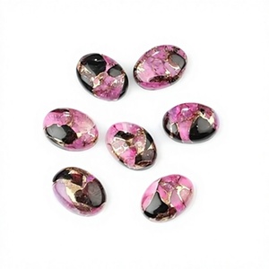 Cabochons ovales plats naturels 12x16mm en turquoise rose, noir et cuivre, pierres précieuses lisses pour la fabrication de bijoux DIY et bagues - Product Image 1