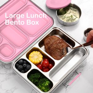 Boîte à bento en acier inoxydable pour adultes et enfants, boîte à lunch à <span class=keywords><strong>5</strong></span> <span class=keywords><strong>compartiments</strong></span> avec 2 récipients à sauce, boîte à lunch bento sans BPA - Product Image 5