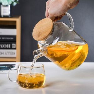 Théière en verre borosilicate de haute qualité, personnalisable, en gros, 1000 ml/1800 ml, avec bec verseur filtrant amovible et couvercle en bambou - Product Image 2