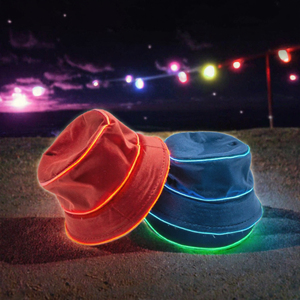 BEST LED Luminous <b>Bucket</b> <b>Hat</b> Solid Color Fisherman Cap Neon Glowing Panama Style for Men Women Party Outdoor - Product Image 3