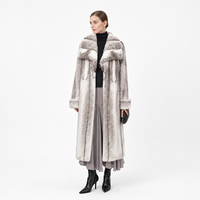 Manteau long décontracté d'hiver pour femme en fourrure de vison argenté naturel, coupe oversize, col rabattu, résistant au vent, écologique, en polyester strié