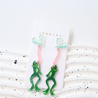 Pendientes Colgantes de Rana Adorables, Acrílicos, con Diseño de Cigüeña y Libélula, de Dibujos Animados, con Gancho, Joyería, Regalos para Mujeres y Niñas
