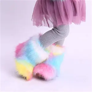 2020 inverno bambini stivali lunghi a tubo in pelliccia sintetica multicolore scarpe da bambina stivali da neve pelosi