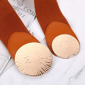 Élégant Vintage Métal Doré Fermoir Rond Boucle Robe Jupes Décoration Élastique Stretch <span class=keywords><strong>Large</strong></span> <span class=keywords><strong>Ceinture</strong></span> pour Femmes - Product Image 2