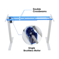 Table de bureau électrique réglable en hauteur avec moteur brushless unique et double traverses