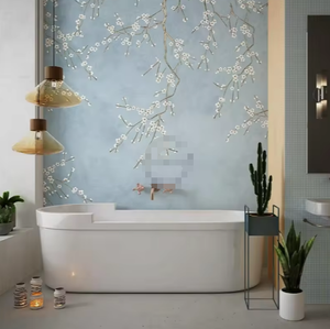 Peler et coller élégant fond bleu fleur fleur Banch papier peint mural pour mur - Product Image 4