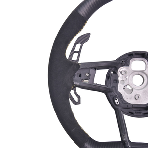 Volant personnalisé style <span class=keywords><strong>R8</strong></span> en suède et fibre de carbone pour <span class=keywords><strong>Audi</strong></span> A3 S3 A4 RS3 - Surpiqûres jaunes - Product Image 3