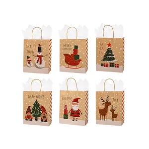 制造商供应商批发定制标志纸袋棕色工艺圣诞纸袋带手柄
