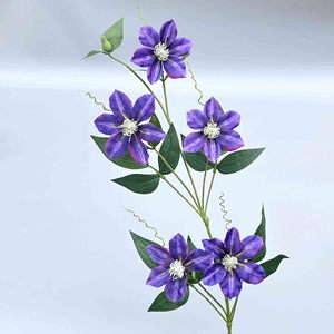 Clematis artificiel Quan Zhengxing 80 cm, fleur en soie pour décoration de mariage et de maison, violet, violet clair, rose, bleu, rouge - Product Image 2