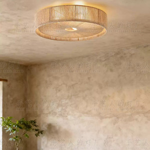 Lampe de plafond japonaise Wabi Sabi en corde de chanvre, lampe à économie d'énergie, commande par interrupteur, montage en surface, pour chambre à coucher, bureau, salle à manger - Product Image 5