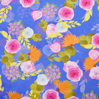 Tissu en coton peigné 100% tissé, motif floral aquarelle bleu tropical, doux, respirant et léger pour robe d'été, chemisier et vêtement