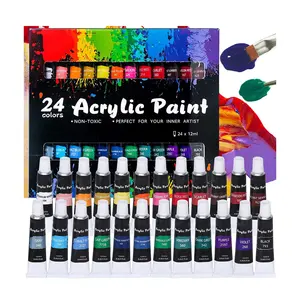 Pintura artística 24 cores estúdio pintura acrílica com 3 pincéis para arte
