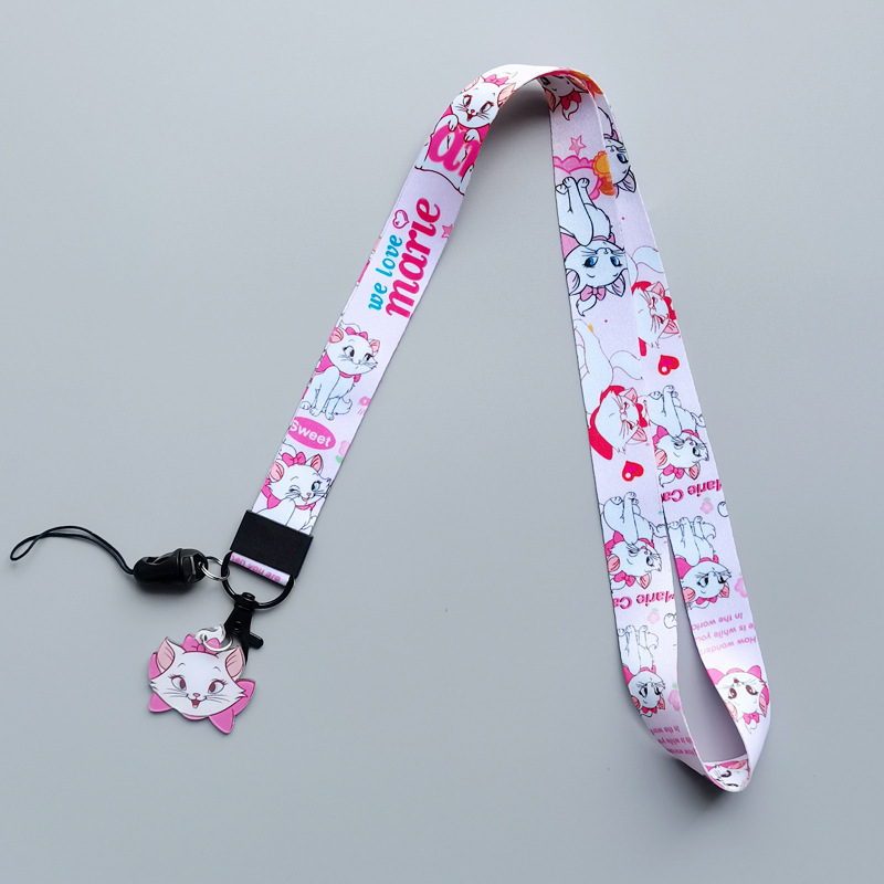 New Design Satin Cartoon Cute Marie Cat Lanyards Custom Neck Strap Anti-Lost Card Holder Phone Case Meal Card Lanyards Children Image 2