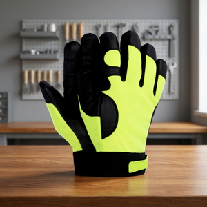 Gants de travail antidérapants en PU, bouts des doigts texturés, poignet élastique, gants de sécurité polyvalents, vert lime, noir - Product Image 5