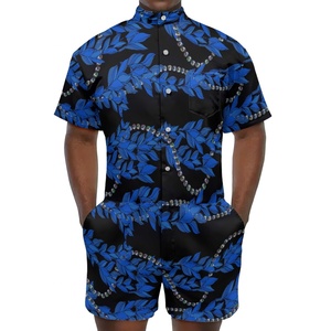 Su misura da uomo con tendenza estiva manica corta con bottone Casual un pezzo Suit Maile e Mokihana Lei stampa su richiesta - Product Image 1