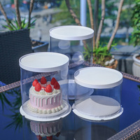 Boîte à gâteau transparente en PET recyclable avec motif cylindrique haut et couche transparente anti-poussière pour exposition, stockage, fleurs, cadeaux, aliments