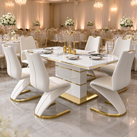 Ensemble de table et chaises de salle à manger en marbre de luxe, plateau en pierre frittée avec base en acier inoxydable doré, meubles de salle à manger