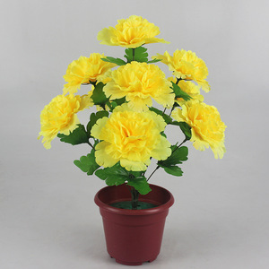 Venta al por mayor barato ramo de flores de clavel artificial 9 cabezas de seda funeraria flor decorativa - Product Image 6