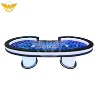 Table de poker Texas personnalisée YH OEM avec piétement cylindrique, tapis bleu, base éclairée par LED blanche, translucide givré, style casino