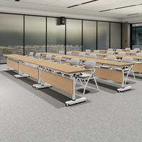 Conjunto de Mesa de Conferencia Modular de Acero Inoxidable, Plegable, Móvil, con Separador, Forma Oblonga, Diseño Moderno, Fácil de Transportar