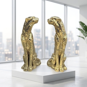 Nuova Statua di Leopardo in Resina di Fibra di Vetro Dipinta a Mano, di Alta Qualità, a Grandezza Naturale, Scultura Artistica Dorata Lucida a Specchio - Product Image 5