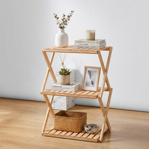 Collapsible Radiata <b>Pine</b> Utility Storage <b>Shelf</b> - PU Coated Floor-Standing Rack for Classroom, Office Use - Product Image 1