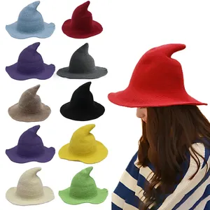 Grosir topi penyihir wanita topi tepi besar topi lipat topi baskom Modem topi penyihir wol