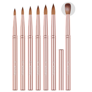 Pinceau à ongles en acrylique 100% Kolinsky, taille 16, manche or rose, pinceau à poudre à bord cranté, logo personnalisé - Product Image 4