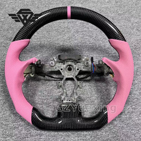 Setir Mobil Serat Karbon Kustom Kulit Berlubang Warna Pink Cocok untuk Infiniti G25 G27 G35 G37