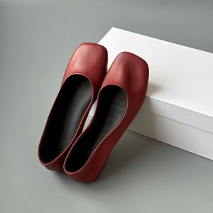 Ballerines en cuir véritable à bout carré, chaussures plates à enfiler pour femmes, couleur unie, toutes saisons - Product Image 4