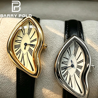 Montre-bracelet pour homme BARRY POLO en cuir unique, à chiffres romains, avec design torsadé, effet fondant, abstrait et incurvé, mouvement à quartz