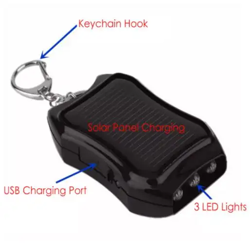 Carregador de chaveiro solar Mini chaveiro fonte de alimentação móvel lanterna LED carregamento de emergência USB