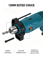 Perceuse à percussion électrique multifonctionnelle 220V, mandrin à clé de 13 mm, perceuse électrique complète avec coffret de rangement