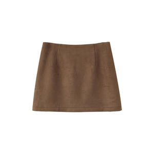 กระโปรงมินิทรงเอเอวสูงผ้าหนังกลับสีน้ำตาลสีทึบขนาดพลัสไซส์ N9400 กระโปรงผู้หญิง - Product Image 1
