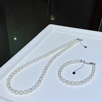 Ensemble de bijoux vintage en perles, collier, bracelet, boucles d'oreilles, perles de riz d'eau douce 7-8 mm, argent 925, style rétro bohème, vente en gros, sur mesure pour femmes
