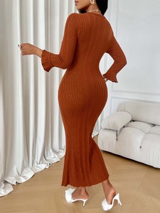 Abito da donna Sexy con scollo a V a maniche svasate abbottonatura <span class=keywords><strong>in</strong></span> <span class=keywords><strong>maglia</strong></span> abito sottile elegante maglione lungo taglia libera - Product Image 6