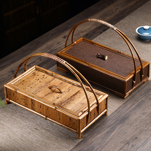 Caja de transporte de bambú con forma de ciervo, caja de almacenamiento para juego de té con asa, juego de té de laca chino retro inspirado en el Zen, caja para alimentos - Product Image 2