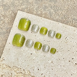 Nouveau produit lancé, ongles artificiels réutilisables faits à la main, rose laser, polarisés, pailletés argentés, à porter sur les pieds - Product Image 6