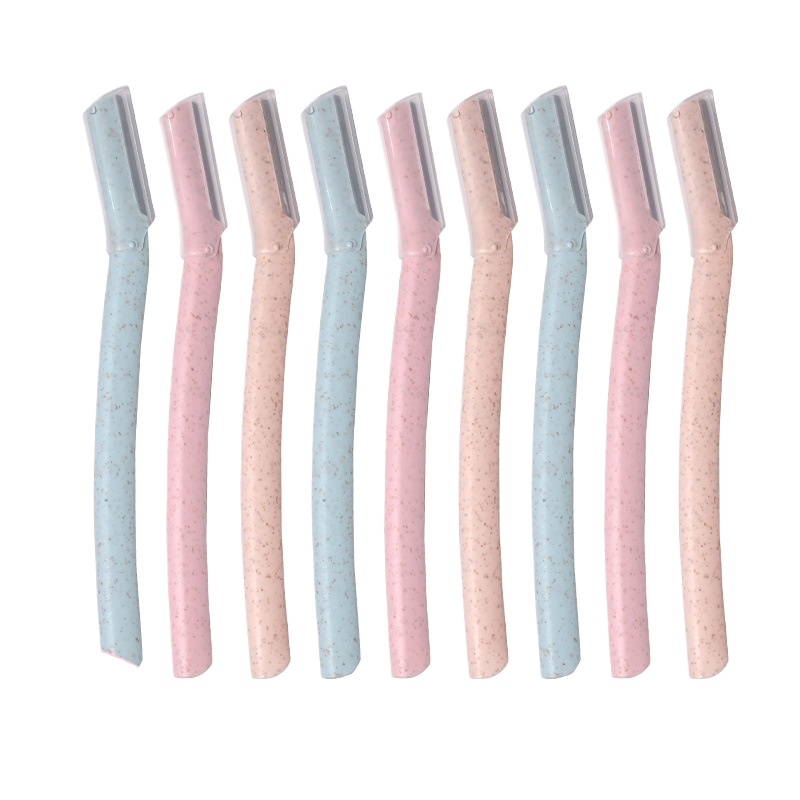 Long-Handle Portable Beauty Makeup Tool Bulk Straw Eyebrow Knife with Protective Net Eyebrow Scraper