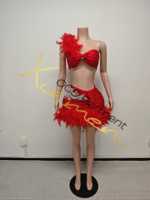 Ocstrade Pronto per la Spedizione - Contattaci Prima dell'Ordine, Abito Elegante da Sera Corto Aderente con Strass Rossi Personalizzato per Donne e Signore